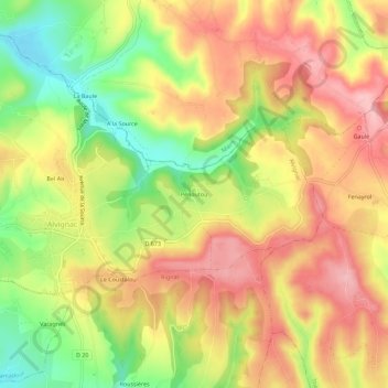 Mappa topografica Pénoutou, altitudine, rilievo