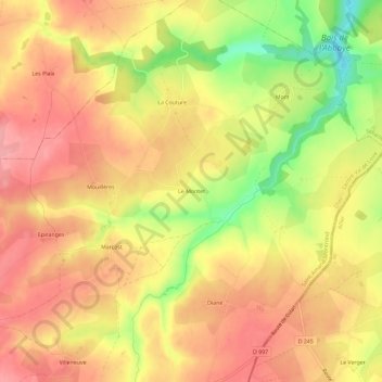 Mappa topografica Le Montet, altitudine, rilievo