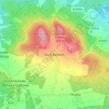 Mappa topografica Groß Radisch, altitudine, rilievo