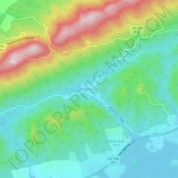Mappa topografica Rock Haven, altitudine, rilievo