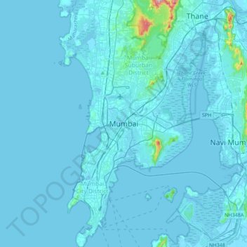 Mappa topografica Mumbai, altitudine, rilievo