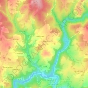 Mappa topografica Virareix, altitudine, rilievo