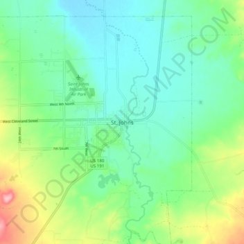 Mappa topografica St. Johns, altitudine, rilievo