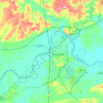Mappa topografica Fort Smith, altitudine, rilievo