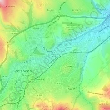 Mappa topografica Saint-Julien-en-Jarez, altitudine, rilievo