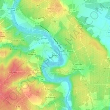 Mappa topografica Boussac, altitudine, rilievo