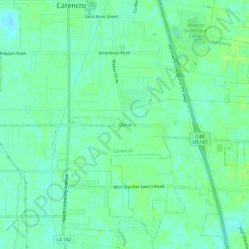 Mappa topografica Gloria, altitudine, rilievo