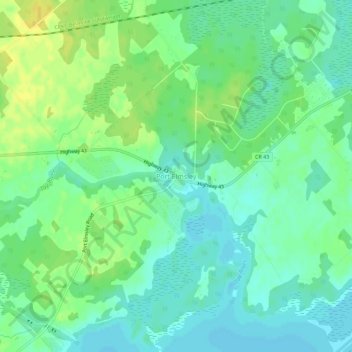 Mappa topografica Port Elmsley, altitudine, rilievo