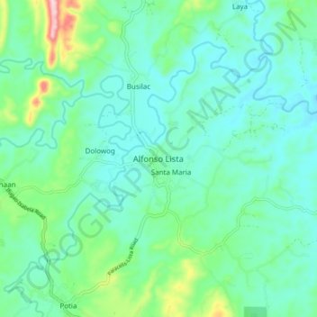 Mappa topografica Alfonso Lista, altitudine, rilievo