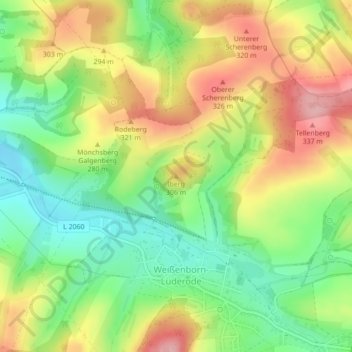 Mappa topografica Iberg, altitudine, rilievo