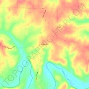 Mappa topografica Windyville, altitudine, rilievo