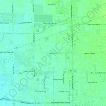 Mappa topografica Standiford, altitudine, rilievo