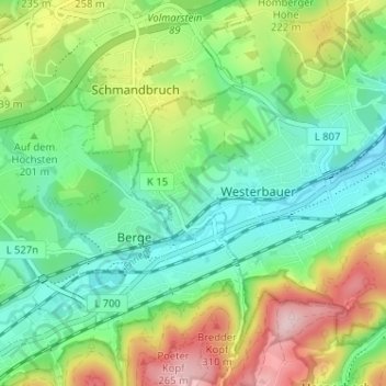 Mappa topografica Baukloh, altitudine, rilievo