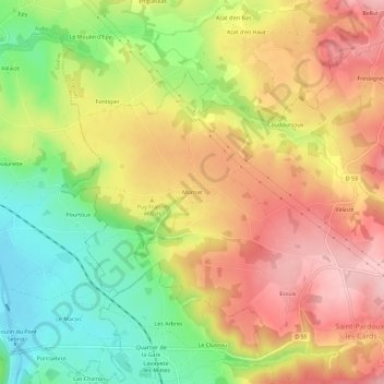 Mappa topografica Mornat, altitudine, rilievo