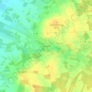 Mappa topografica Lünzen, altitudine, rilievo
