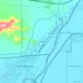 Mappa topografica Andrade, altitudine, rilievo