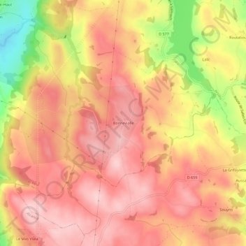 Mappa topografica Bonnevialle, altitudine, rilievo