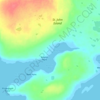 Mappa topografica St. John Island, altitudine, rilievo