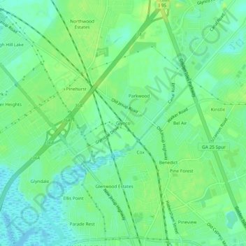 Mappa topografica Glynco, altitudine, rilievo