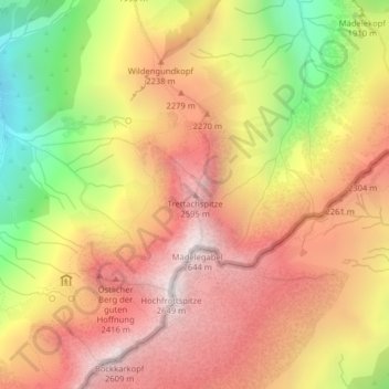 Mappa topografica Trettachspitze, altitudine, rilievo