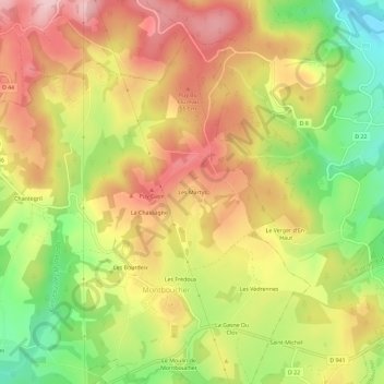 Mappa topografica Les Martys, altitudine, rilievo