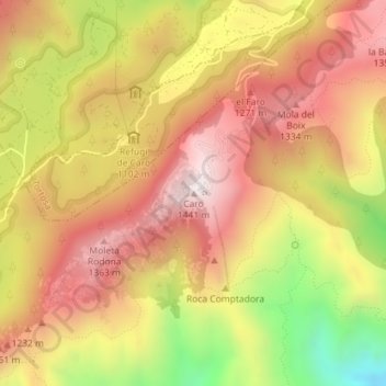 Mappa topografica Caro, altitudine, rilievo