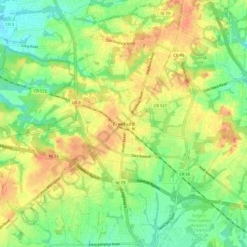 Mappa topografica Freehold, altitudine, rilievo