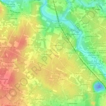 Mappa topografica La Huperie, altitudine, rilievo