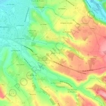 Mappa topografica Lanel, altitudine, rilievo