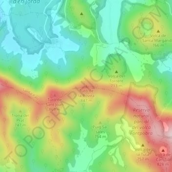 Mappa topografica Turó de la Rovira, altitudine, rilievo