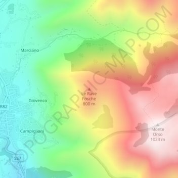 Mappa topografica Le Rave Fosche, altitudine, rilievo