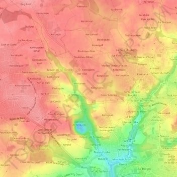 Mappa topografica Kerozan, altitudine, rilievo