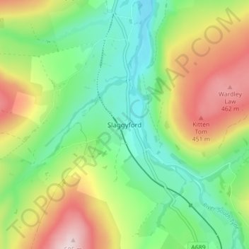 Mappa topografica Slaggyford, altitudine, rilievo