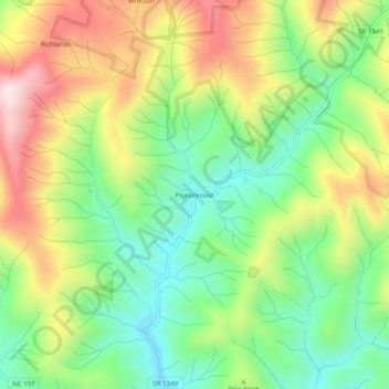 Mappa topografica Pigeonroost, altitudine, rilievo