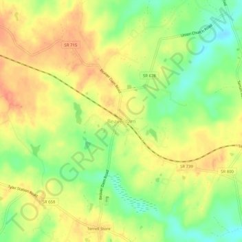 Mappa topografica Beaverdam, altitudine, rilievo