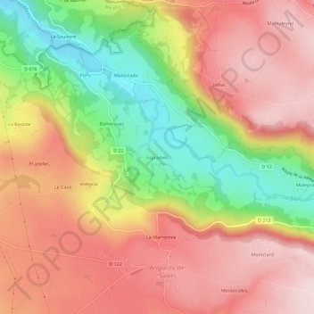 Mappa topografica Espradels, altitudine, rilievo