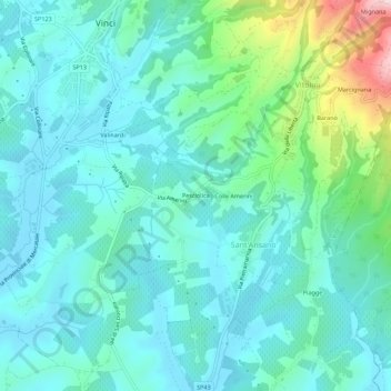 Mappa topografica Pesciolica, altitudine, rilievo