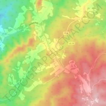 Mappa topografica Hico, altitudine, rilievo