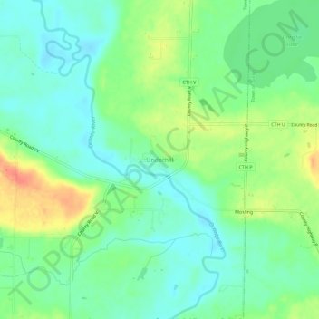 Mappa topografica Underhill, altitudine, rilievo