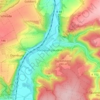 Mappa topografica Dorndorf-Steudnitz, altitudine, rilievo