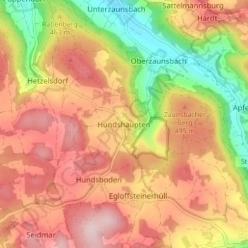 Mappa topografica Hundshaupten, altitudine, rilievo