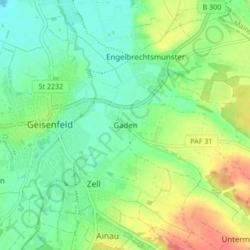 Mappa topografica Gaden, altitudine, rilievo