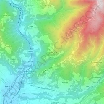 Mappa topografica Treppignana, altitudine, rilievo