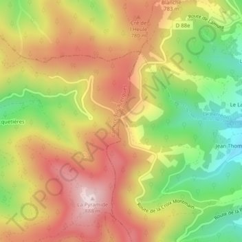 Mappa topografica Croix Montmain, altitudine, rilievo