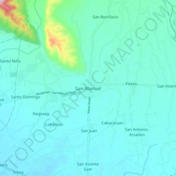 Mappa topografica San Manuel, altitudine, rilievo