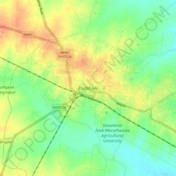 Mappa topografica Parbhani, altitudine, rilievo