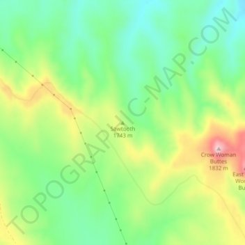 Mappa topografica Sawtooth, altitudine, rilievo