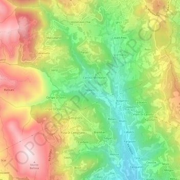 Mappa topografica Moretti, altitudine, rilievo