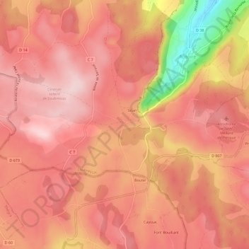 Mappa topografica Brard, altitudine, rilievo