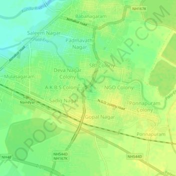 Mappa topografica Danielpuram, altitudine, rilievo